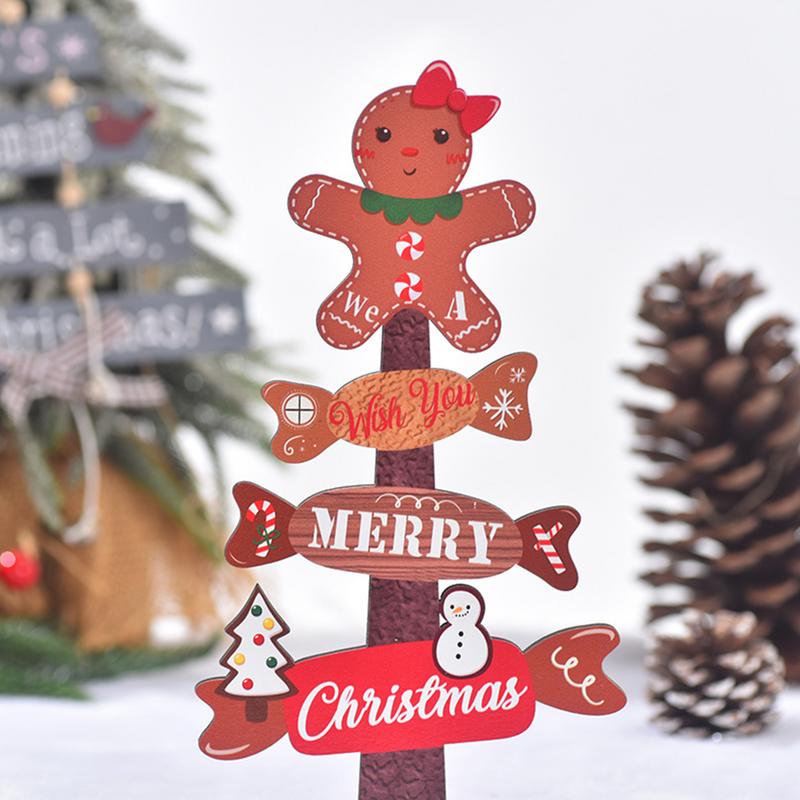 Wood Christmas Trees Gingerbread Man On Topper Desk Christmas Tree Decorative Christmas Tiered Tray Decor Sign Holiday Ornament
