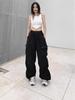Schwarze Fallschirmhose mit hohem Bund – Lässig, weit geschnitten, Petite Jazz-Tanzbekleidung für Frühling und Herbst