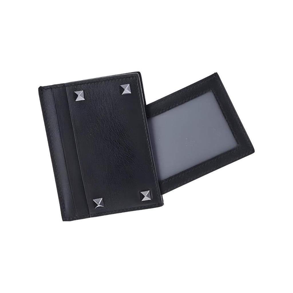 Valentino Rockstud Metal Rock Rivet Detail Calfskin Card Holder Men Accessories Black 2Y2P0523VH3-0NO