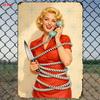 Vintage Pinup Girl in Red Polka Dot Dress Retro Metal Tin Sign Wall Art Decor