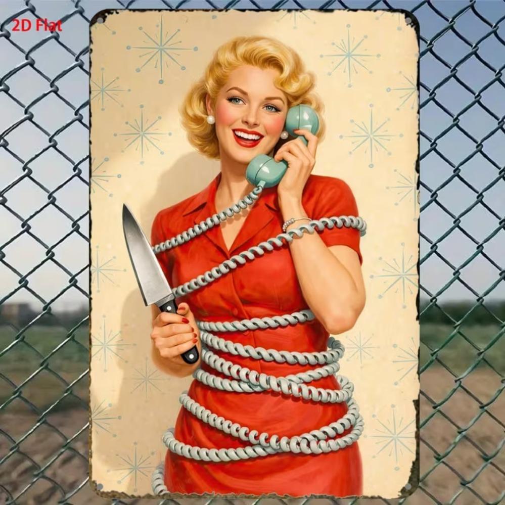 Vintage Pinup Girl in Red Polka Dot Dress Retro Metal Tin Sign Wall Art Decor