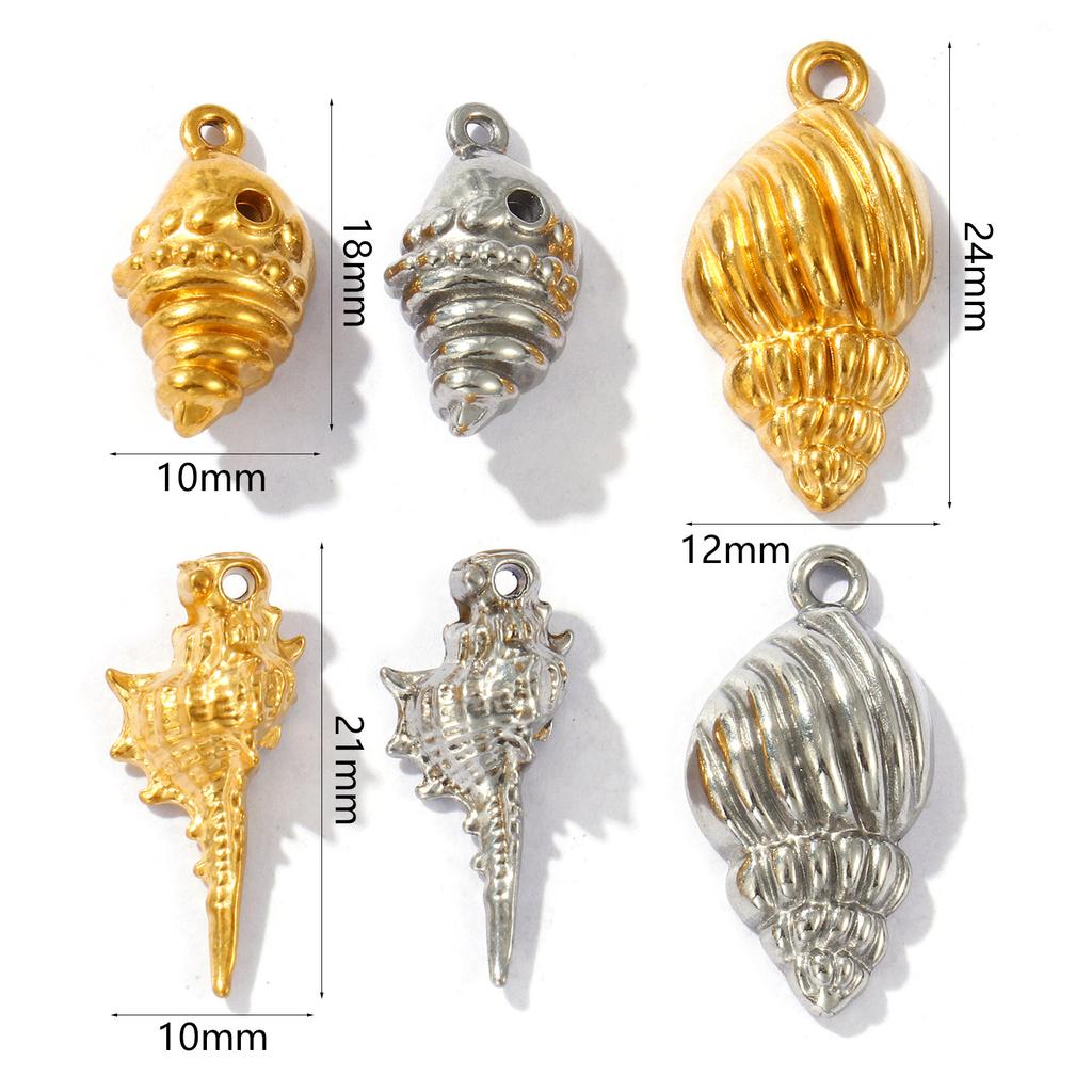 2 PCs 304 Stainless Steel Charms Multicolor Conch/ Sea Snail Ocean Pendants For DIY Necklace Earrings Jewelry Making Findings