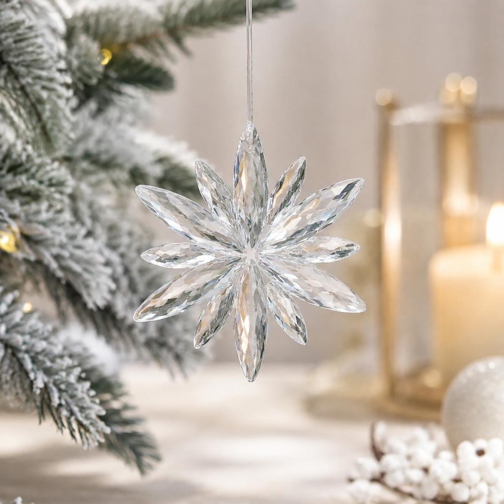 Clear Acrylic Icicle Christmas Tree Ornament with Snowflake Bead - Hanging Holiday Tree Decor, 1 Piece