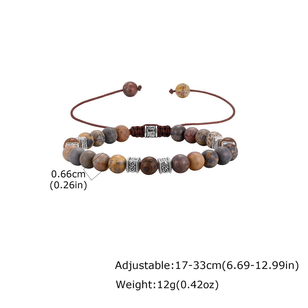 Vnox Natural Stone Beaded Bracelet for Men Women, Zinc Alloy Spacer Beads, Adjustable 17-33cm, 6.6mm Beads Trendy Jewelry Gifts