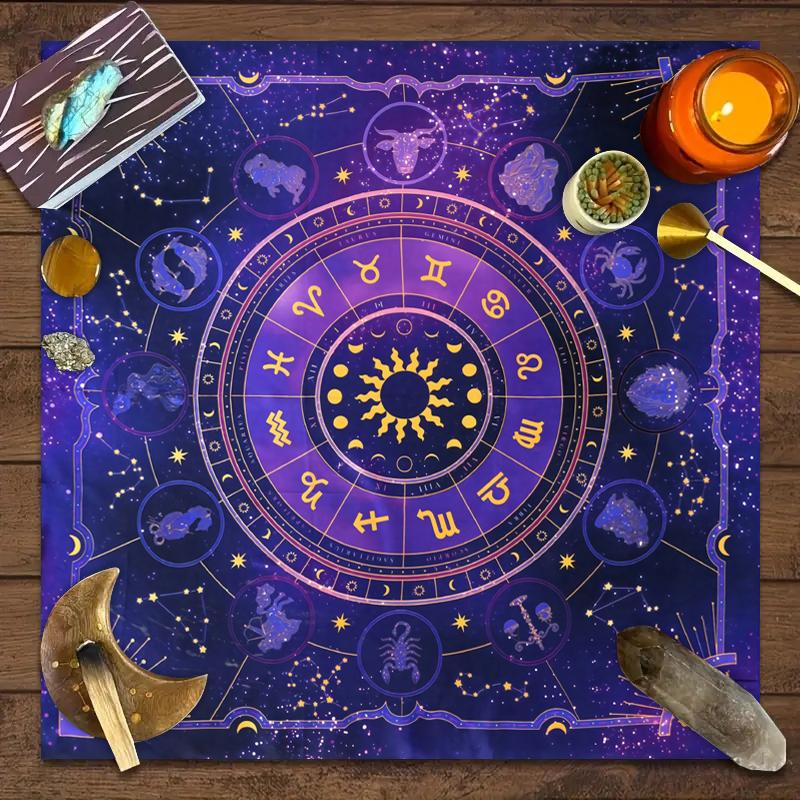 1pc Tarot Card Tablecloth, 12 Zodiac Astrology Altar Cloth, Fortune Astrology Prophecy Card Mat, Drop Board Game Tablecloth