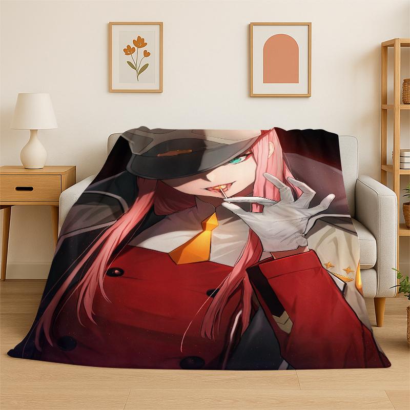 Cartoon Zero Two Sexy Girl DARLING in FRANXX Flannel Blanket Soft Warm Throw Blanket for Bedroom Living Room Bed Travel Picnic 75x90cm