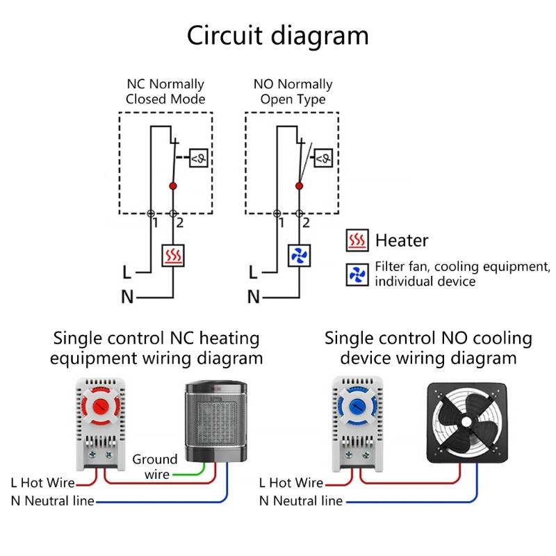 Multifunctional Thermostat for Heating and Cooling Systems Adjustable 0-60℃ with DIN Rail Mount and Flame Retardant Plastic