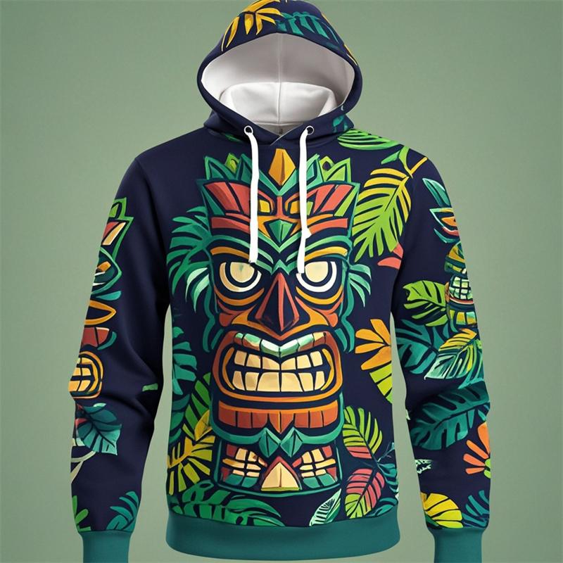 New Tiki Mask Hoodies Hawaiian 3D Print Men Women Hooded Sweatshirts Oversized Harajuku Pullover Tracksuit Coat Man Clothing