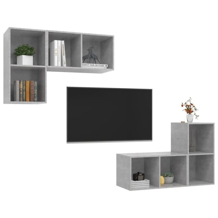 VidaXL Meubles TV muraux, 4 pcs Gris béton Aggloméré