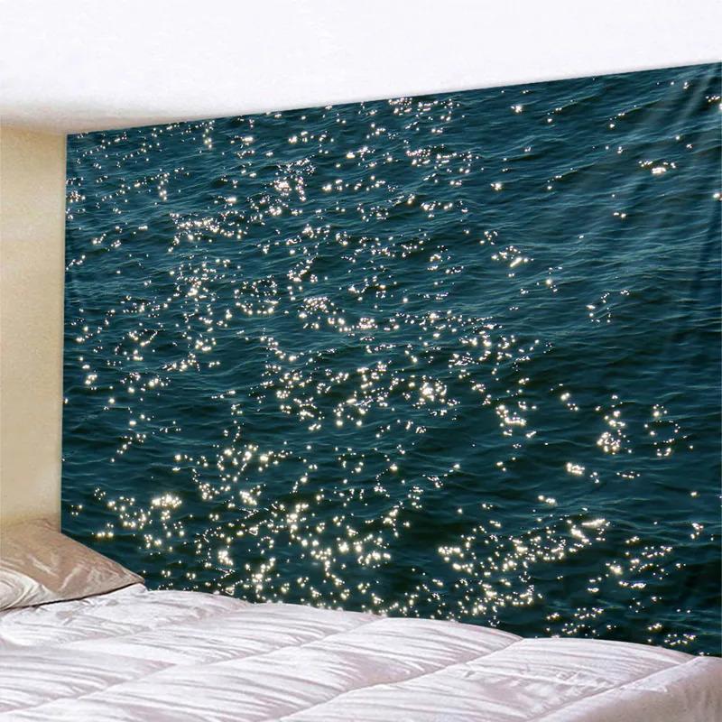 VIKAMA Beach Tapestry Sparkling Ocean Landscape Wall Hanging And Picnic Mat Outdoor Waterproof Cloth Bedroom Decoration