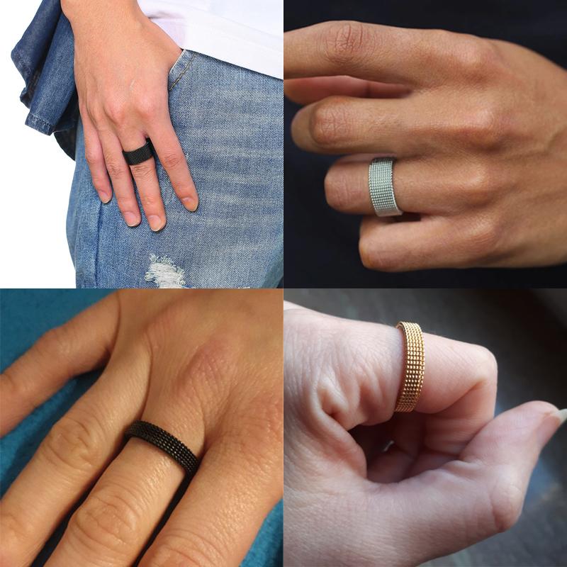 Fashion New Mens Modern Stainless Steel Mesh Band Ring 4mm 8mm Wide For Men Women Retro Jewelry Gift