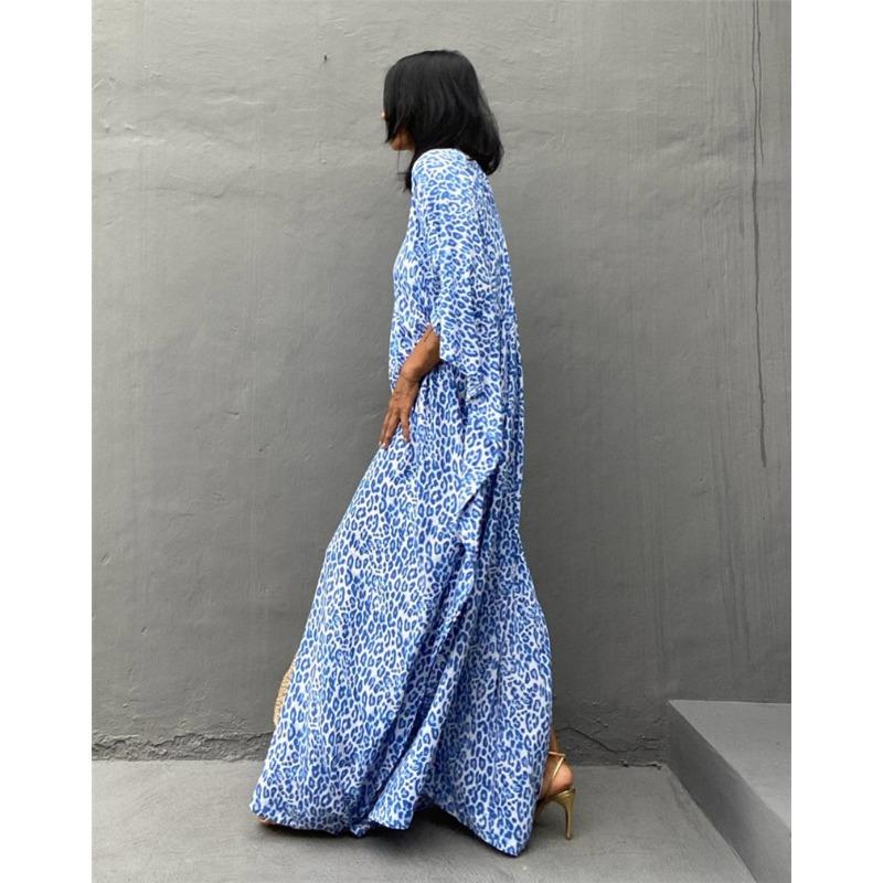 Strandkleid mit Leopardenmuster und Polka Dots in Übergröße für Damen, locker geschnitten, lang, zum Überziehen, Badeanzug