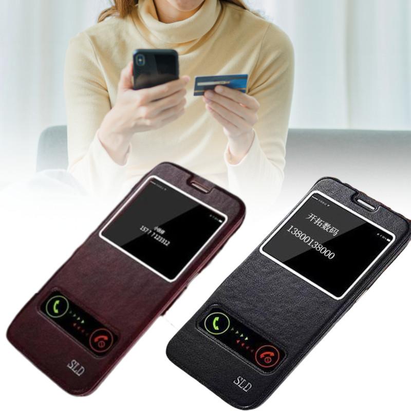 Für Samsung S6 S7 S7edge S6edge Leder Handyhülle mit stoßfester Dual-Fenster Klappabdeckung für Zuhause und Reisen