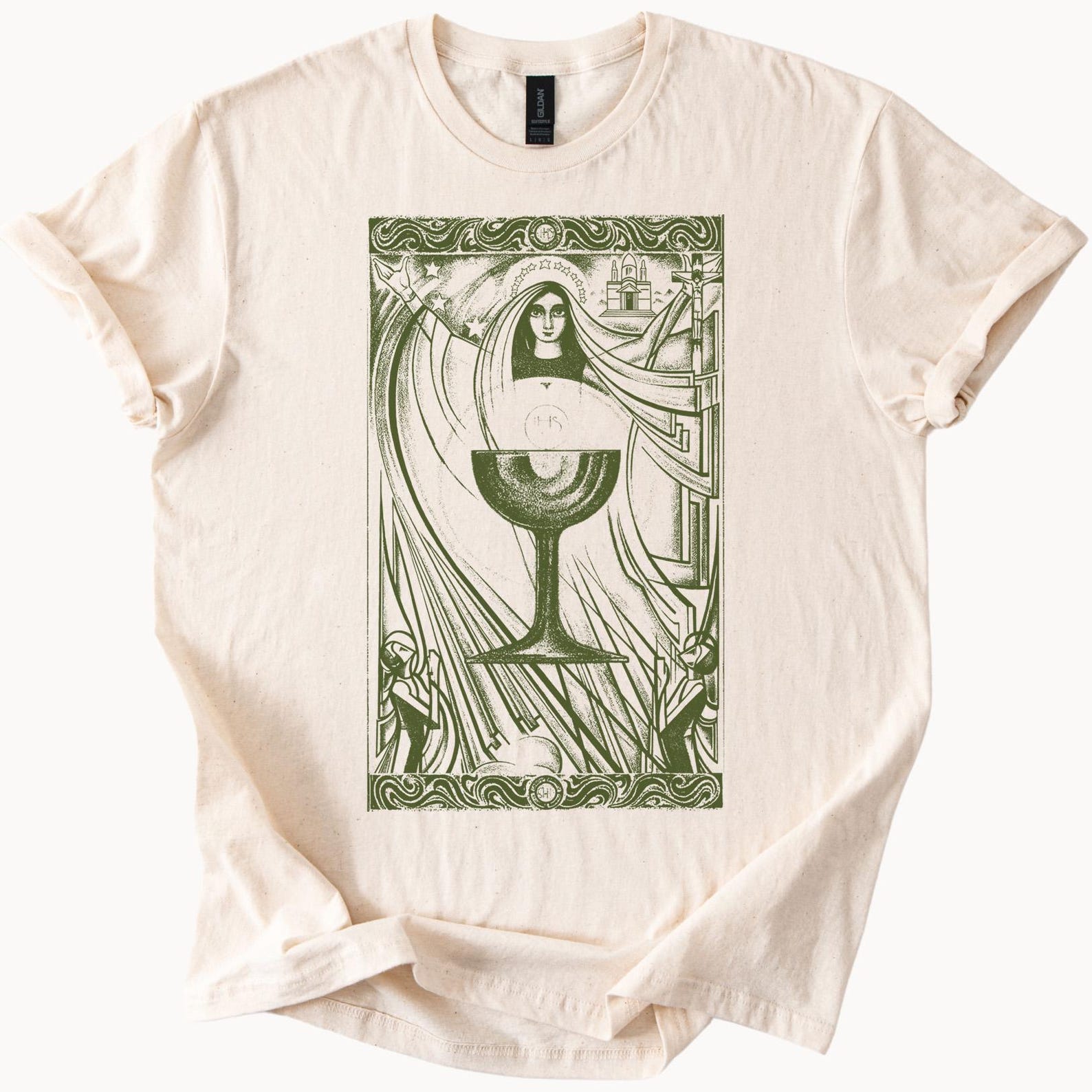 Eucharistic Chalice Art Graphic Tee Sacred Icon Shirt 140