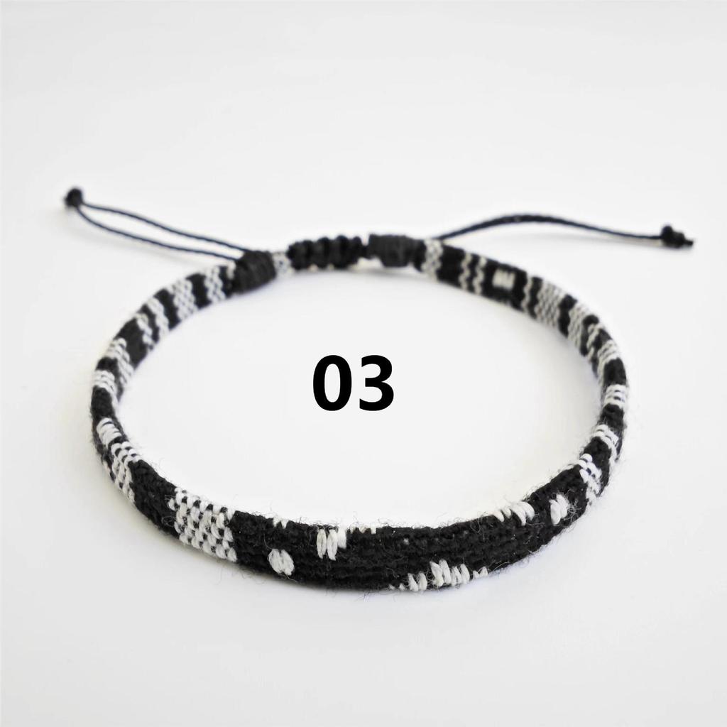 Bracelet Tissé Coloré en Coton-Lin Ajustable Fait Main