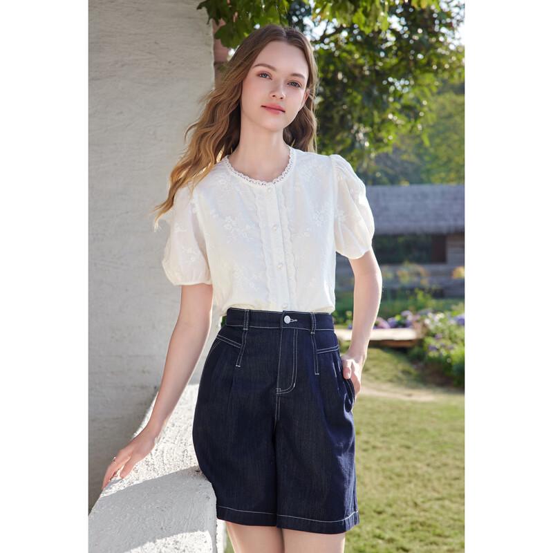 Betu Women's Embroidered Cotton Puff Sleeve Blouse