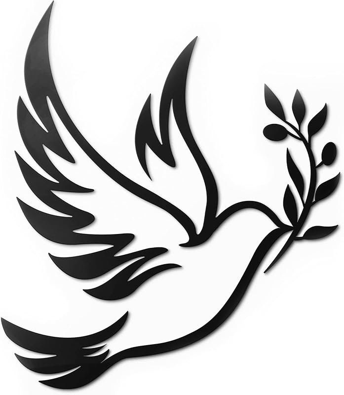 

Olive Tree Branch Metal Wall Art – Olive Tree Branch Peace Black Outline white Dove Metal Wall Decor(Large Size – 38.1 cm X 33.0 L