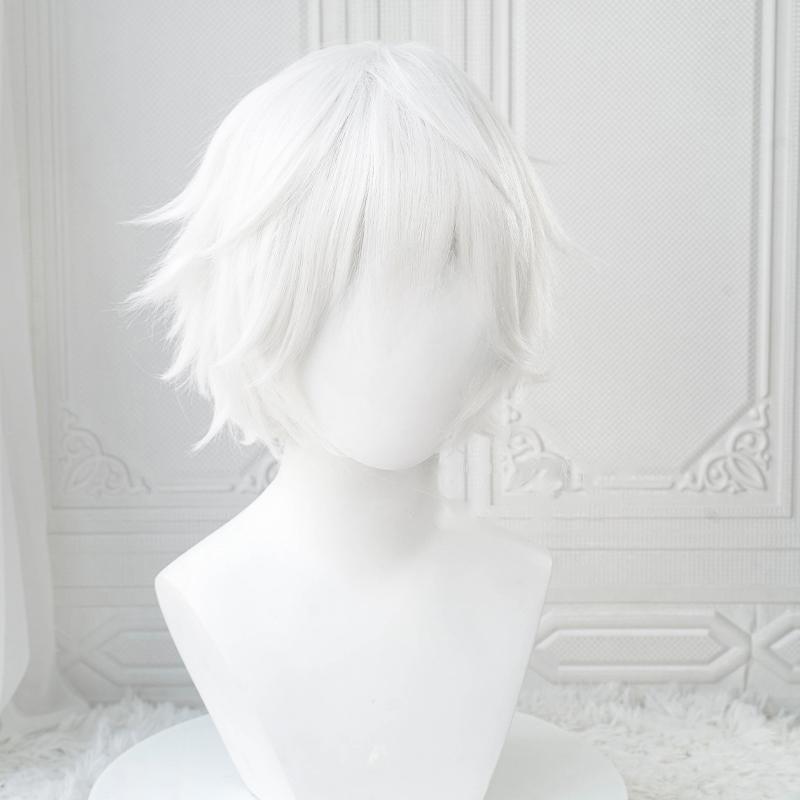 Anime Kaneki Ken Cosplay Wigs Short White Fluffy Wigs Eye Patch Heat Resistant Synthetic Hair Party Role Play