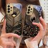Golden Feather Gemstone For Samsung A 01 52S A04 A05S A10 A12 13 22 23 24 36 42 M02 Note 10 20Ultra 8 9 Golden Glass Phone Case