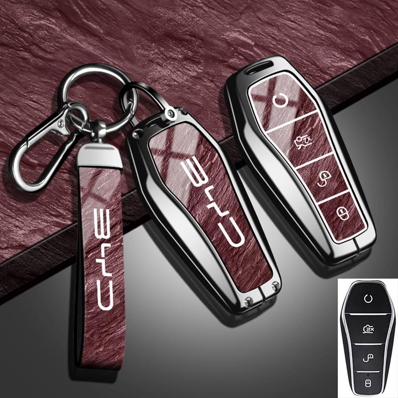 New Fashion Car Key Case Cover for BYD Song Pro Plus Max Dmi EV Seal Dolphin Zinc Alloy Stone Pattern TPU Keychain Accessories