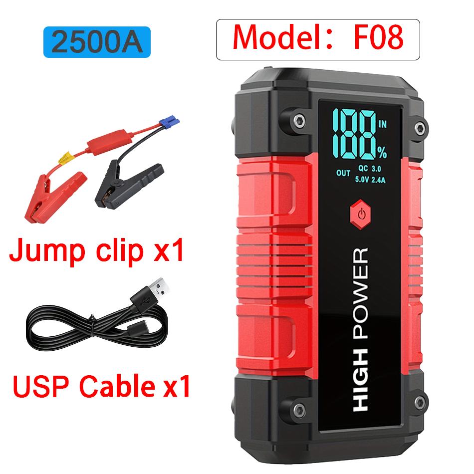 2500A Peak Car Jump Starter,for 6.0L Gas/5.0L Diesel Engines,with LCD Display, Dual USB Compatible and 12V DC PORT