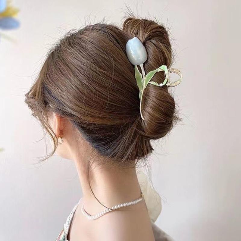 New Tulip Hair Claw Flower Grace Shark Clip Headdress Vintage Ponytail Claw Clip Trendy Sweet HAIR CLIP FOR GIRL Hair Jewelry