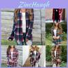 Cozy Women Plaids Cardigan T-shirt With Stylish Lapel Collar For Casual Wear