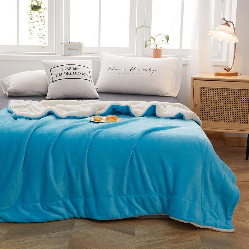 Soft and Comfortable Flannel Composite Sofa Blanket Double Layer Thickened Coral Fleece Winter Lamb Fleece Blanket