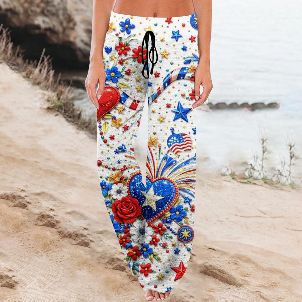 Women's Fashion Loose-Fit Drawstring Elastic Waist Casual Printed Pants