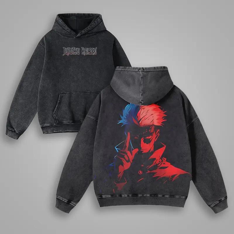 

Gojo Satoru Jujutsu Kaisen Anime Graphic Hooded Men Vintage Hoodies Washed Sweatshirt Harajuku Casual Streetwear Cotton Pullover XXL чёрный