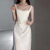 Retro Satin Light Wedding Dress - Simple Spaghetti Strap Gown with Small Train