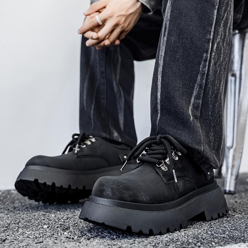 Autumn British Style Casual Business Dress Leather Shoes Sports Heightening Black Big Head Derby Shoes