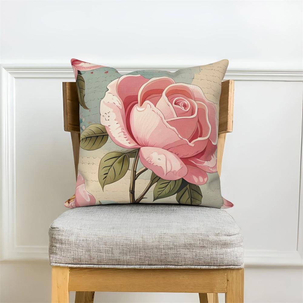 

Наволочка с розовым цветком, полиэстер 45x45 см, наволочка для домашнего декора, наволочка для дивана, автомобиля, декоративные наволочки 45x45cm