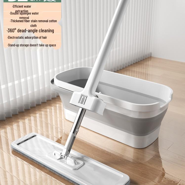 Σφουγγαρίστρα Χωρίς Χέρια με Κάδο - Τεμπέλικο Καθάρισμα Δαπέδου, Αναδιπλούμενη Επίπεδη Σφουγγαρίστρα, Καθαρισμός με Ένα Πέρασμα, Δεν Χρειάζεται Πλύσιμο