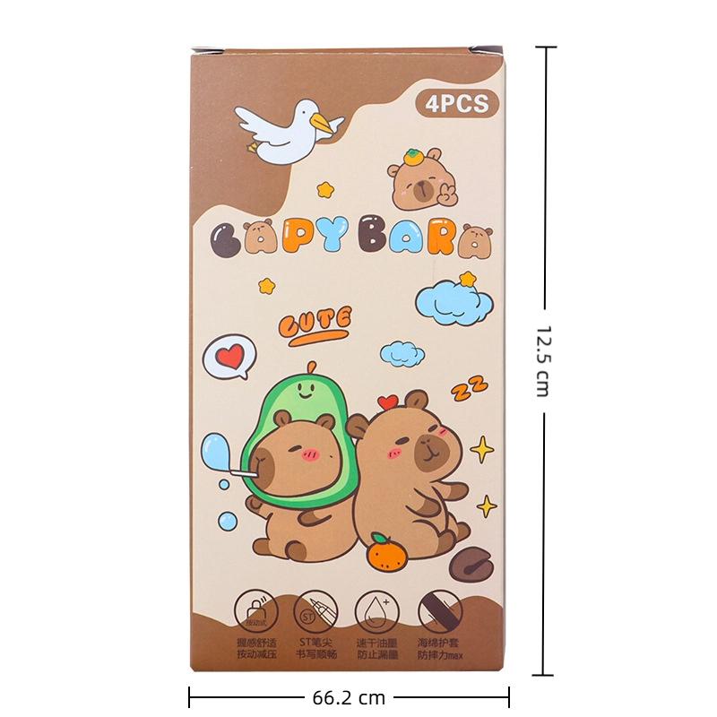 4Pcs Cute Cartoon Capybara Gel Pens Sponge Soft Grip Quick-Drying Gel Pens Set Office School Kawaii Student Stationery Supplies