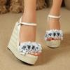 Summer Fashion Flowers Open Toe Solid Weave Platform Wedges High Heels Women Sandals Buckle Strap Shoes Sandalias De Mujer