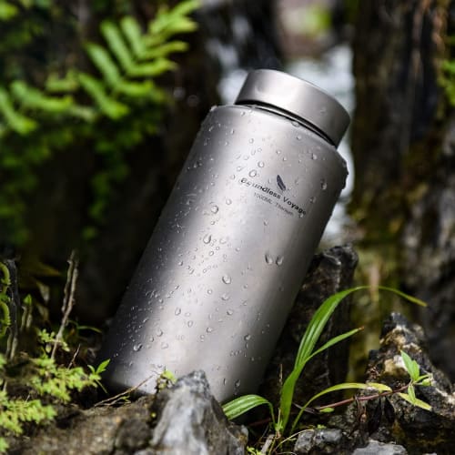 Boundless Voyage Titanium Water Bottle, Large Capacity 1000ml, Campfire Bottle, Lightweight, Durable, Rust-Resistant, Antibacterial, Wide Mouth, for H