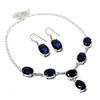 Iolite Oval Shape Gemstone Solitaire Jewelry Set Handmade Gift Necklace Earrings
