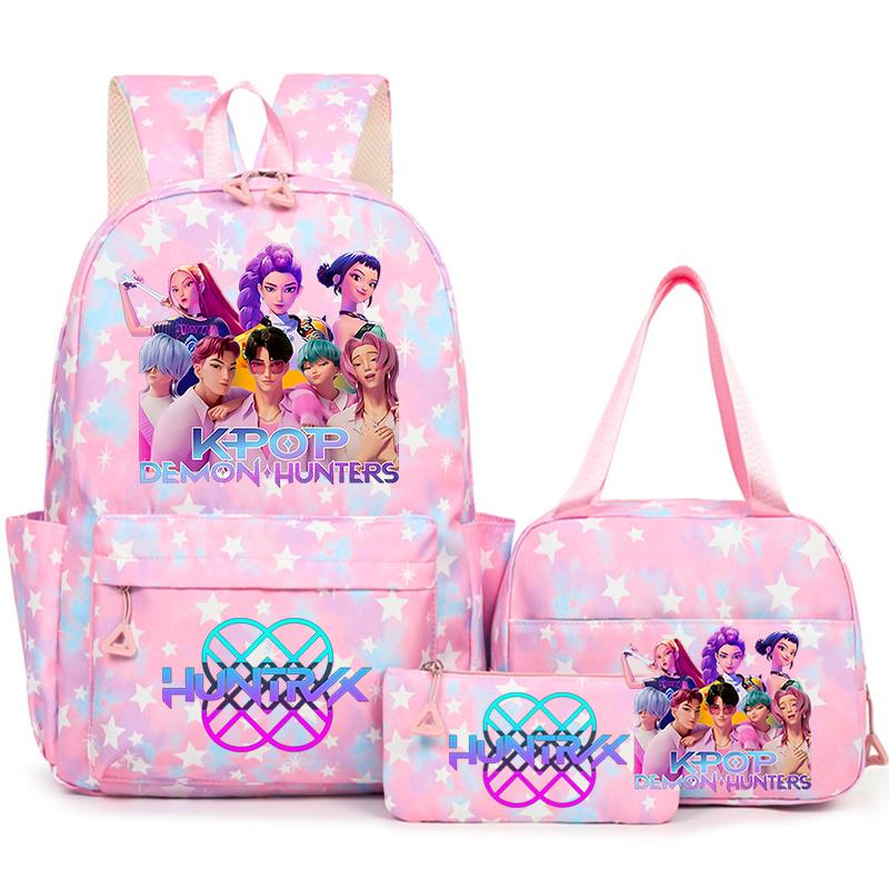 3Pcs/Set KPop Demon Hunter School Bags Girls Teens Rumi Mira Zoey Youth School Backpack Travel School Students Laptop Backpack