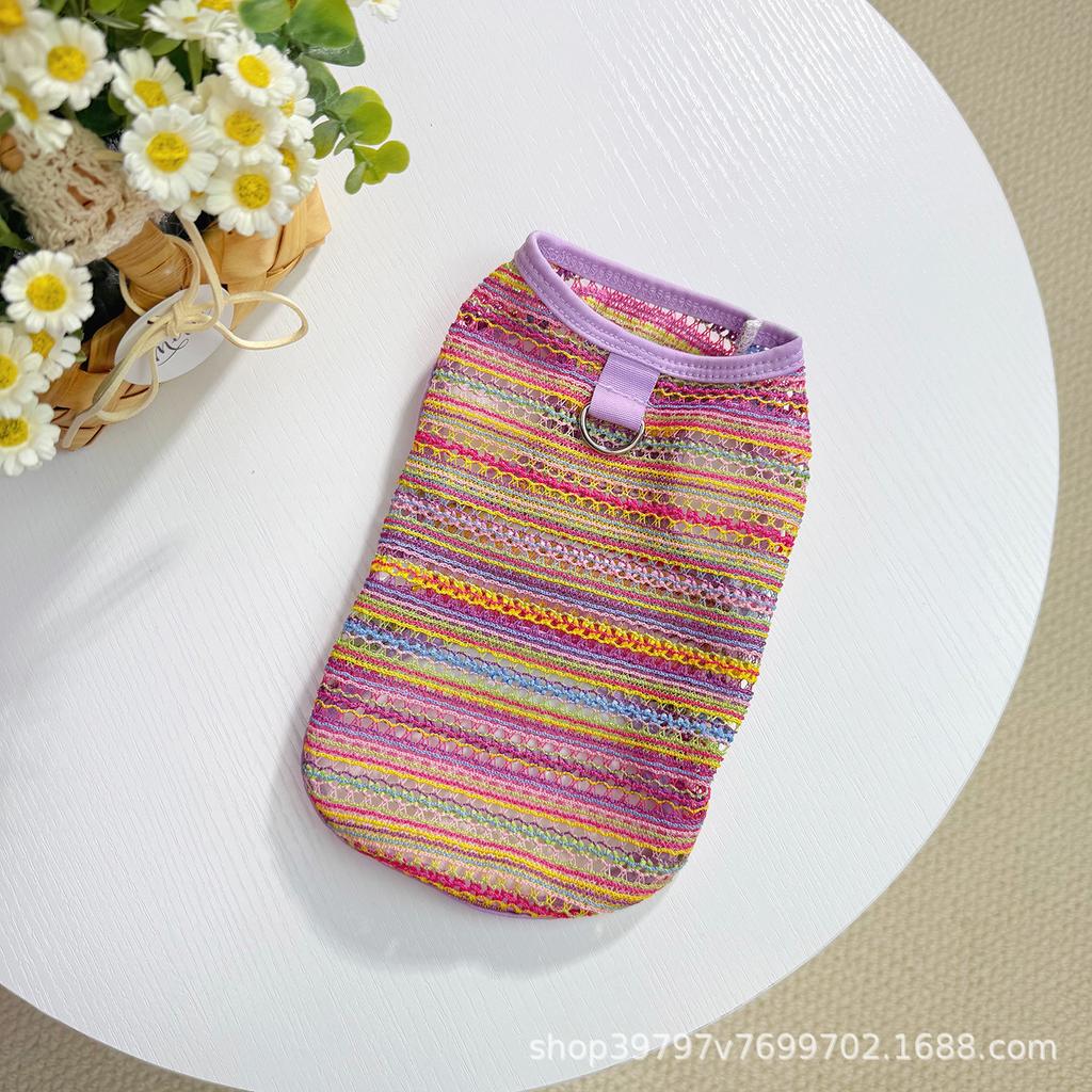 Rainbow Multi-color Woven Hollow Vest Summer Breathable Thin Pet Dog Dog Cat Clothes Anti-hair Loss Than Bear