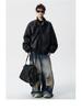 Men's American Retro PU Leather Cotton Jacket - Hong Kong Style, Autumn/Winter, High-End Trend, Loose Fit, Short Stand-Up Collar