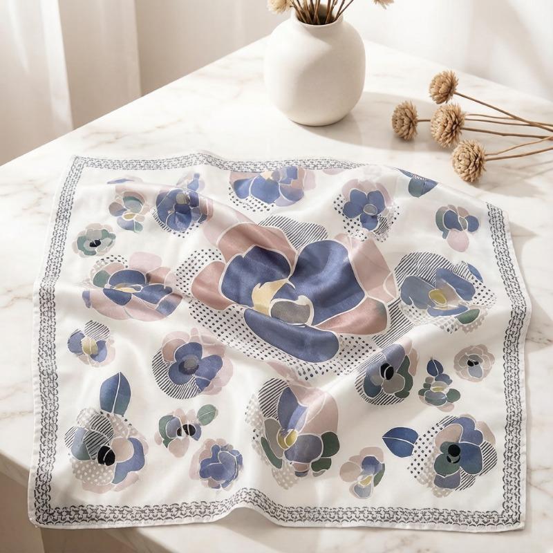 Women S Floral Printed Square Scarf Sun Protection Neck Shawl Spring Autumn