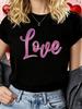 Valentine's Day Women's Short Sleeve T-shirt LOVE Letter Print Crew Neck Casual Daily Top Basic for Summer Tshirt Clothing