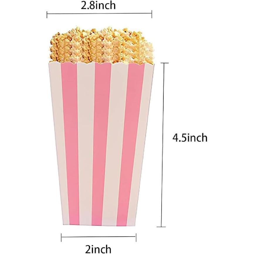 Crystallove 24pcs Striped Paper Popcorn Boxes for Party Favor Supplies (Pink)