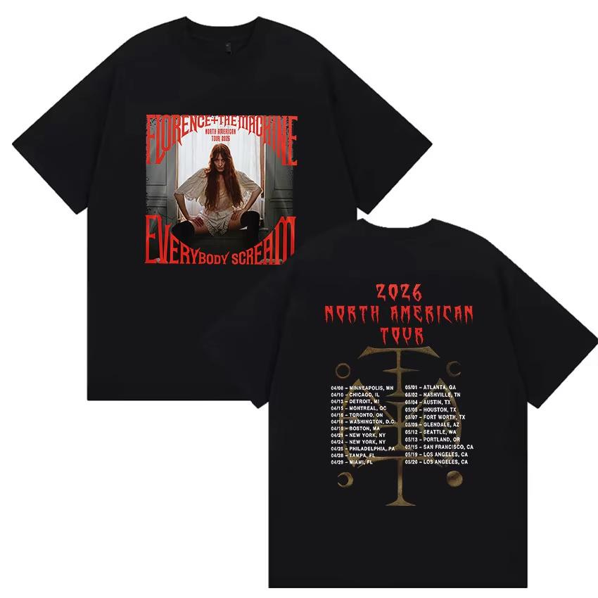

Rock Florence The Machine Everybody Scream Tour 2026 Graphic TShirts Unisexs Retro Hip Hop Punk Short Sleeve Top Streetwear 2XL