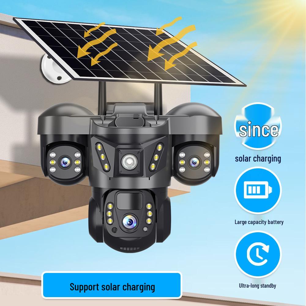 Wireless 360° Solar-Powered PTZ Camera with Triple-Lens and WiFi/4G Connectivity