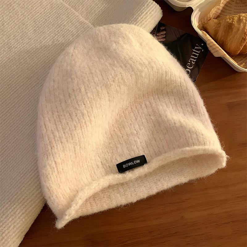 Pile hat women's autumn and winter crimping cold hat retro winter warm knitted hat