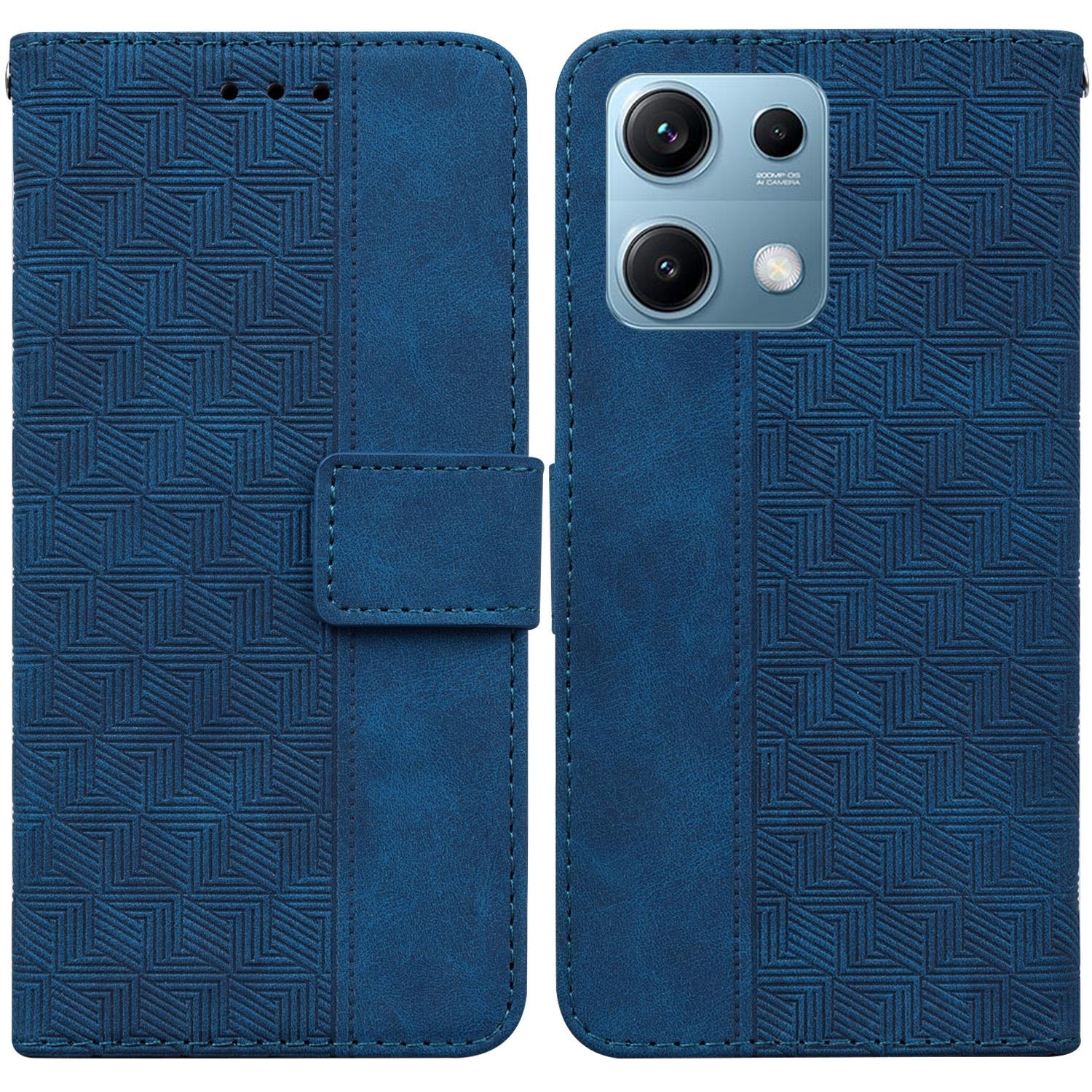 

For Xiaomi Redmi Note 14S 4G Case Geometry Pattern Leather Wallet Phone Cover with Wrist Strap Blue