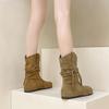 European and American temperament retro versatile round head medium boots women's 2025 autumn and winter new niche straps personalized Martin boots