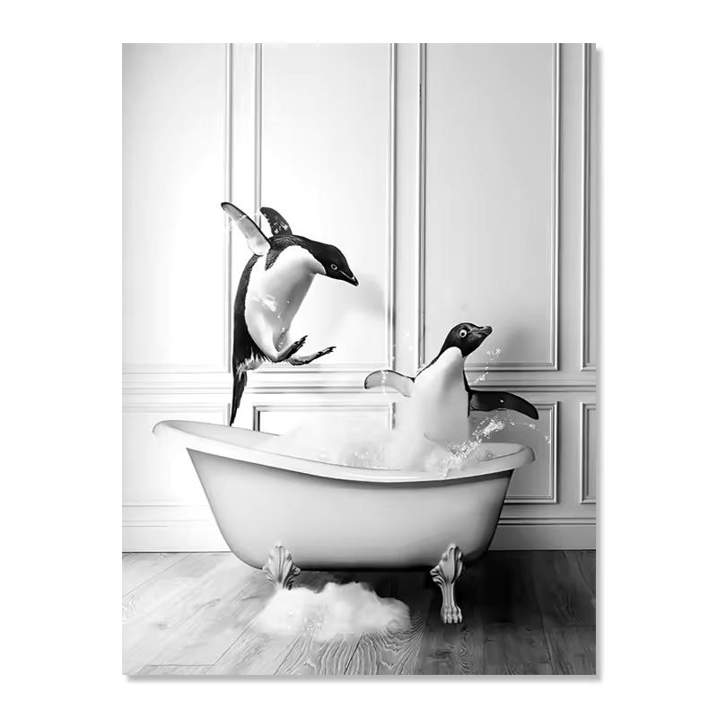 Nordic Black and White Toilet Bathtub Canvas Painting Wall Art Bathroom Posters and Prints Animal Elephant Giraffe Home Decor